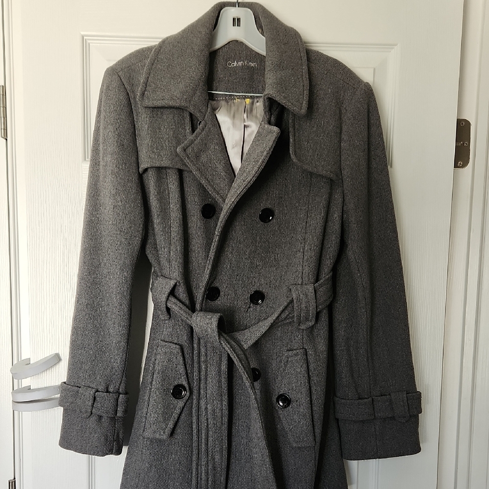 Calvin Klein Gray Double-Breasted Trench Coat